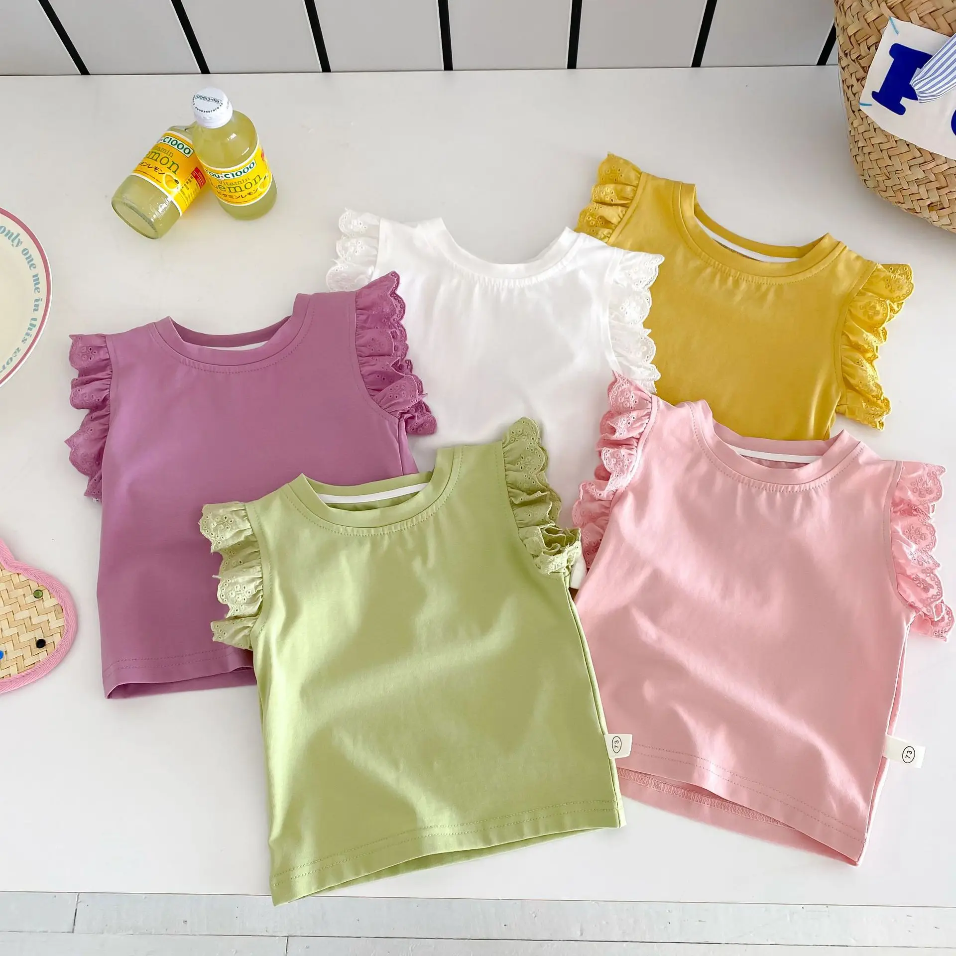 

Girls solid color baby shirt 0-5 years old summer korean children's clothes baby girls sleeveless t-shirt kids clothes thin