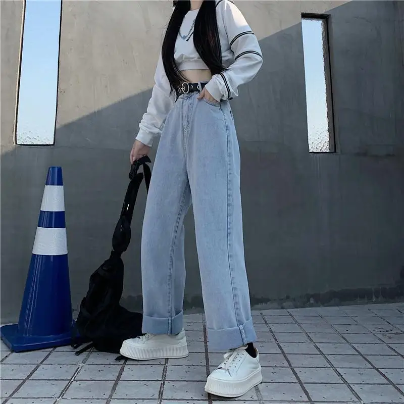 Women\'s Wide Leg Pants Jeans Retro Street Pants Oversized Harajuku Yk2 Streetwear Denim Straight Pants Casual Ladies Loose Jeans