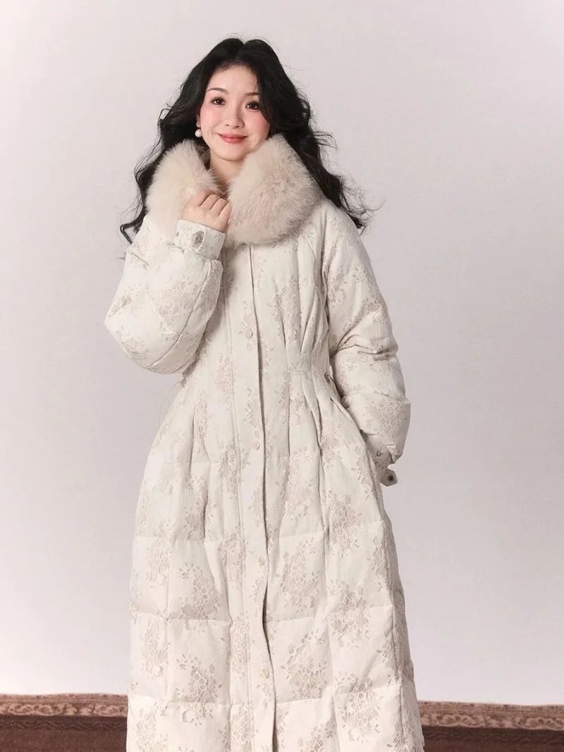 

Big Fur Collar Long Style Down Cotton Jacket, Women's Winter New Design, Thick And Warm Trendy Elegant Parkas Overcoat w1598