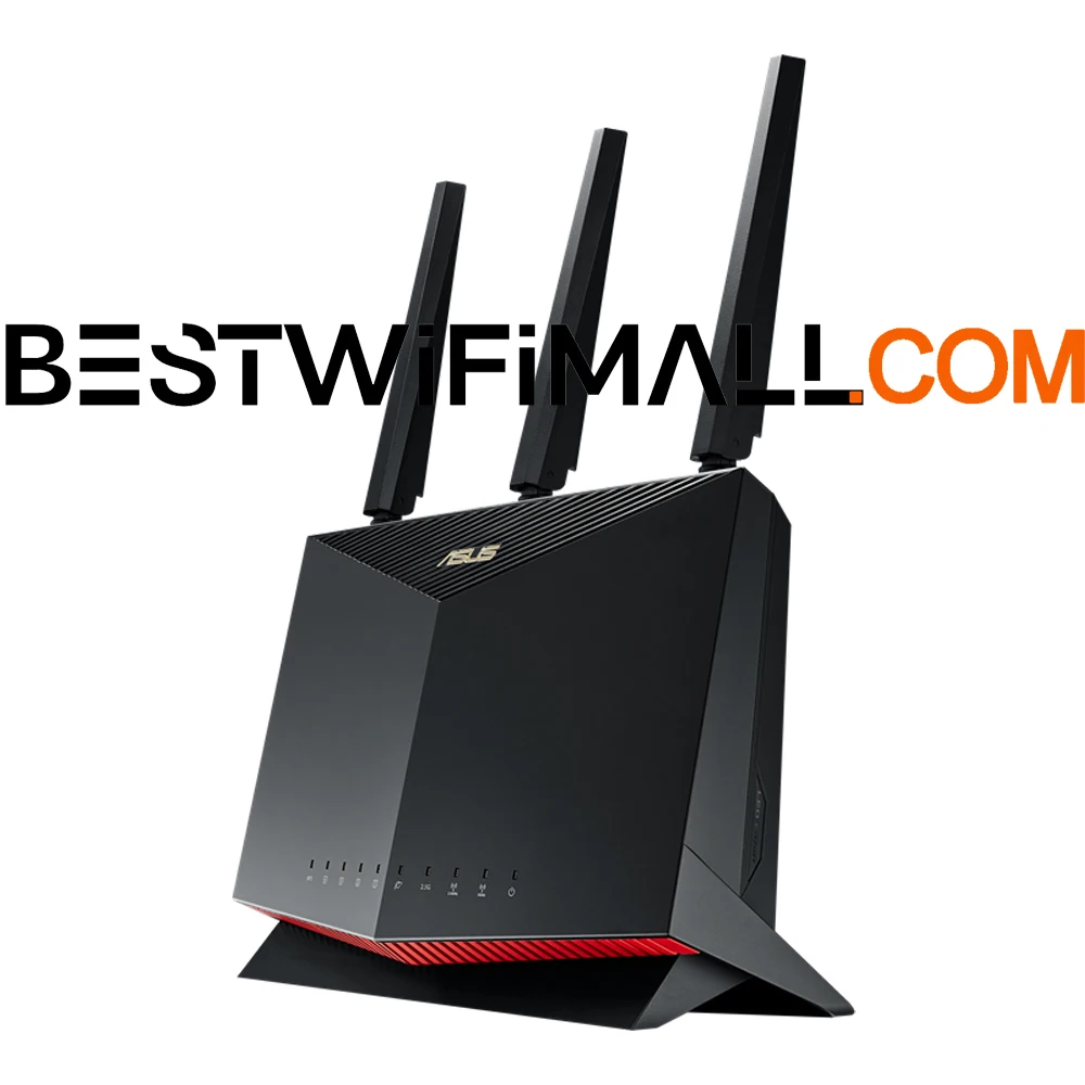 ASUS RT-AX86U AX5700 ROG Gaming WiFi Router 5700 Mbps ثنائي النطاق Wi-Fi 6 802.11AX 2500 قدم مربع و35 + أجهزة NVIDIA GeForce