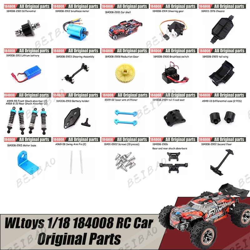 

Motor Differential Shell Tire Steering Gear Drive Shaft Chassis Gear for WLtoys 1/18 184008 RC Car Parts Original Parts
