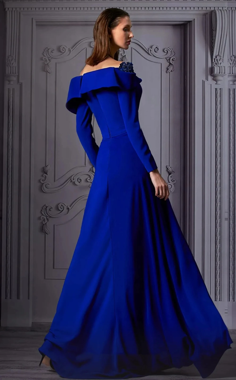 Elegant ELong Sleeve V-Neck New Appliques Evening Dress with Side Silt For Women 2024 Wedding Birthday Party Formal Prom Gown