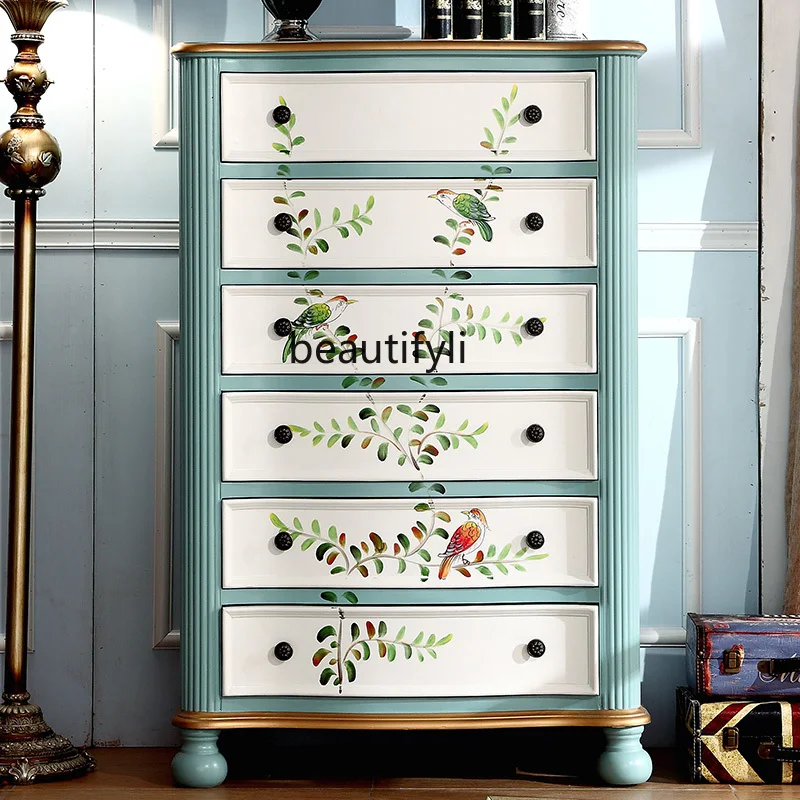 

American Idyllic Painted Chest of Six Drawers Vintage Distressed Chest of Drawer Locker Storage Cabinet