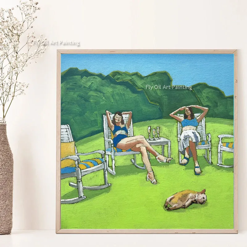 Hand Painted Woman Sunbathing On The Grass Oil Painting On Canvas Painting For Living Room Bedroom Home Decoration As Best Gift