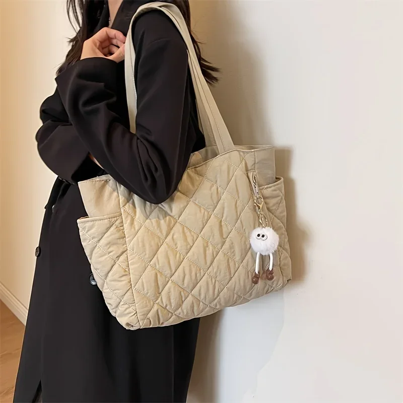 Casual Underarm Bags Quilted Women's Handbag Diamond Lattice Large Capacity Tote Bags Ladies Shoulder Puffer Commuting Bags