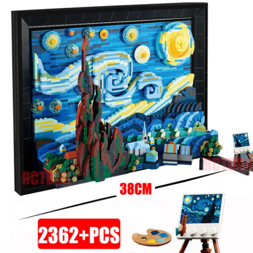 Vincent Van Gogh The Starry Night Building Blocks Art Painting Bricks Moc Ideas Home Decorae Education Toy Gift Compatible 21333