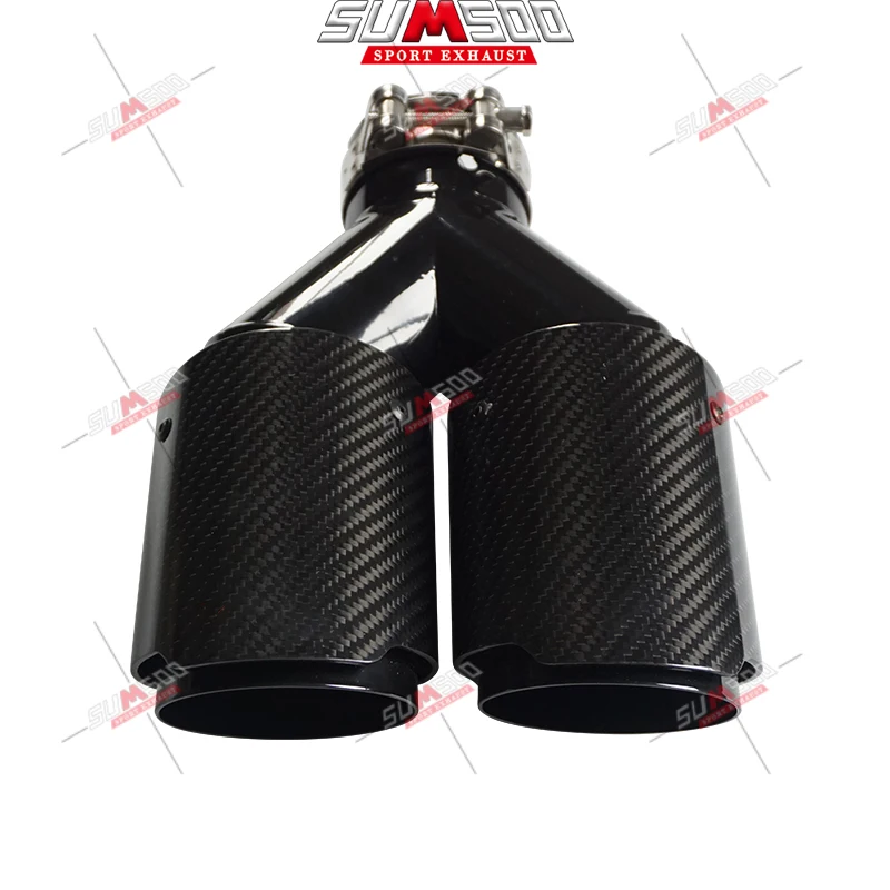 1 Pcs  Glossy Carbon Fiber Black Stainless Exhaust Tips Car Muffler Double Y Pipes For Exhaust Dual Tips Car Accessori