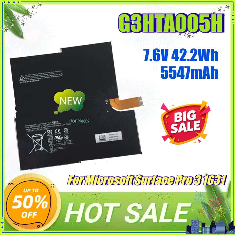 New G3HTA005H G3HTA009H 42.2Wh Replacement Laptop Battery for Microsoft Surface Pro 3 1631 MS011301-PLP22T02 1577-9700