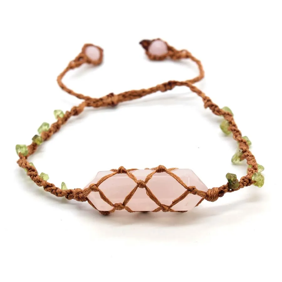 

LL Unique Style Natural Rock Crystal Hexagon Prism Olivine Braided Rope Bracelet Adjustable Modern Stylish Gift Jewelry Lovers