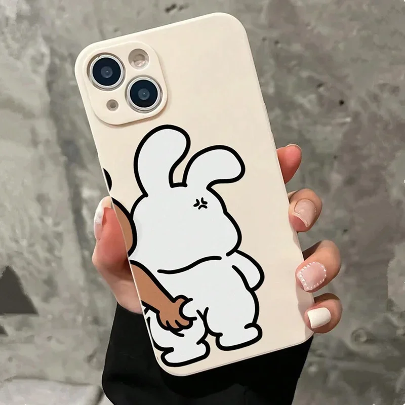Couple Cartoon Rabbit & Bear Pattern Cases For iPhone 16 15 12 13 14 11 Pro Max 7 8 Plus 16e XR XS Max SE 2022 16Pro Soft Cover image 3