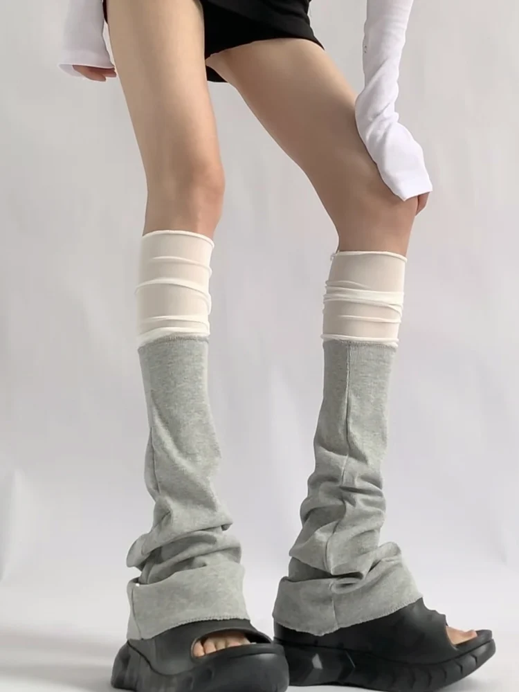 Spring Autumn Mesh Splice Long Tube Socks Women's Ballet Style Elastic Bell Leg Covers Grey Bulk Socks Nylon High Tube Socks