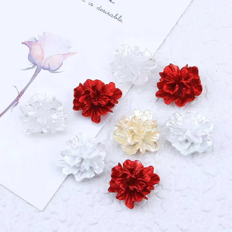 10Pcs/lot Flat Back Resin Cabochon  Pearl White Red Champagne Gold Color 3D Rose Flower Charm Fit Phone Embellishment DIY Making