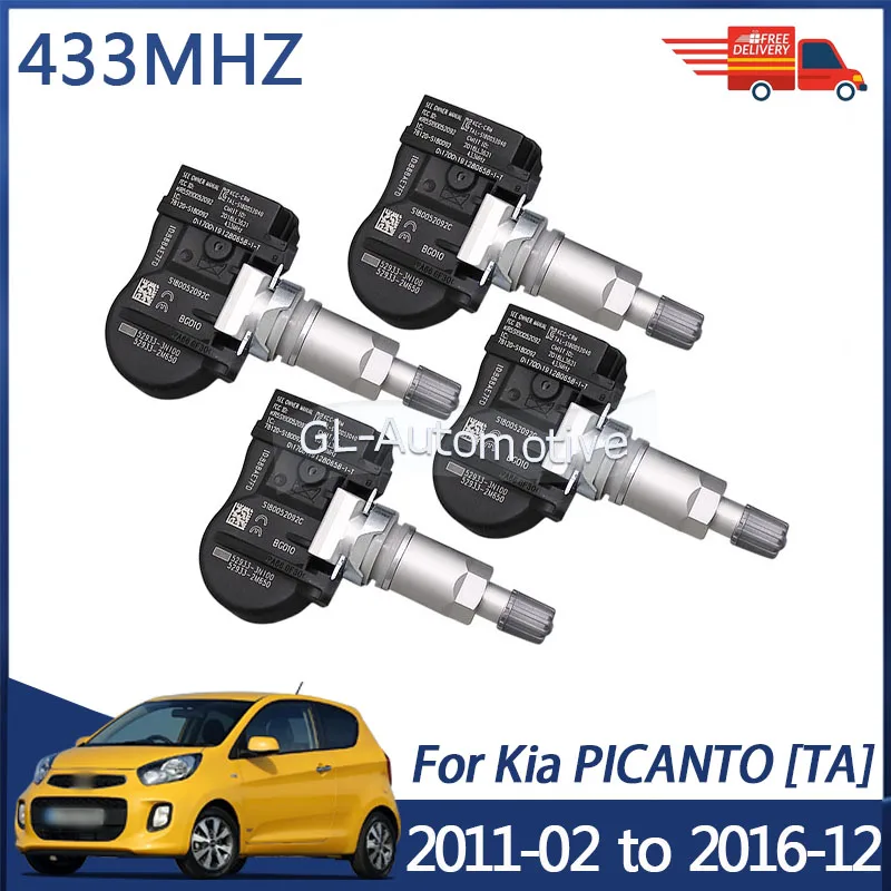 

4PCS 52933-3N100 TPMS Tire Pressure Sensor For Kia Picanto 2011-2016 433MHZ 52933-2M650
