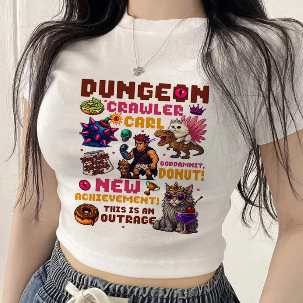 Dungeon Crawler Carl crop top shoujo baddie streetwear anime scene  japanese t shirt clearance sales japan 2000s goth gyaru