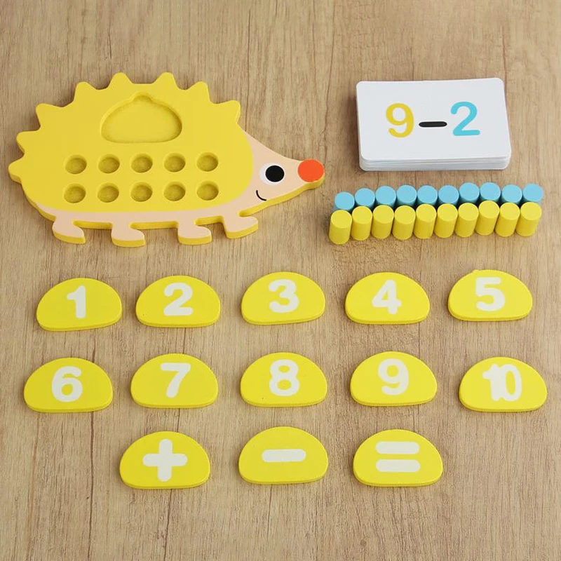 Children's Wooden Hedgehog Ten Digit Counter Ten Grid Game Addition Subtraction Operation Math Toy Number Cognitive Teaching Aid
