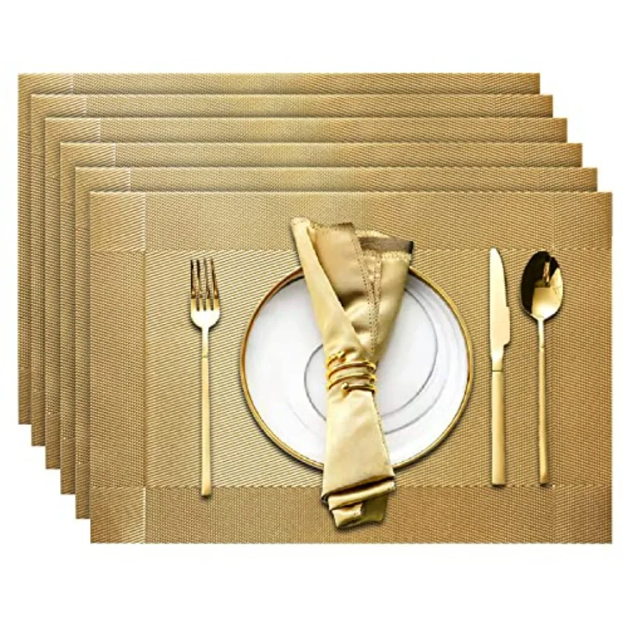 

Placemats Set of 6, Table Placemats Heat Resistant Woven Placemats Washable PVC Place Mats Woven Vinyl Placemats Non-Slip Stain