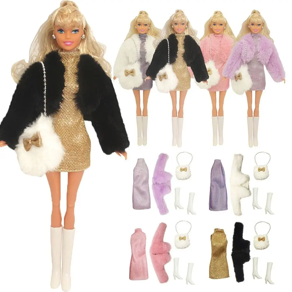 

11.5" Doll Party Clothes Boots For 1/6 BJD Doll Fur Jacket Dresses Plush Coat For 30cm Doll Casual Wears DIY Doll Accessories