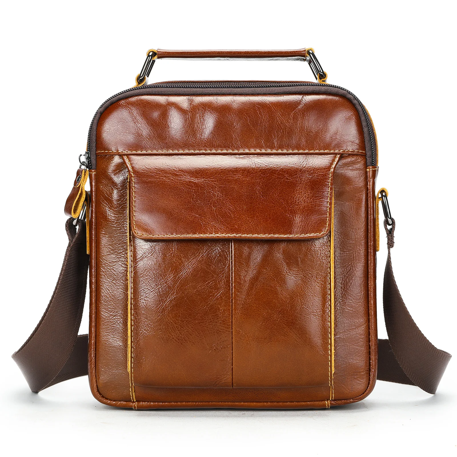 

Vintage Hand-Pressed Texture Full-Grain Cowhide Crossbody Bag for Retro Genuine Leather Messenger Bag