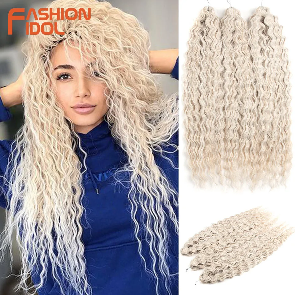 FASHION IDOL Ariel Twist Crochet Hair Synthetic 22 Inch 300g 3 Bundles Water Wave Hair Extensions Ombre Blonde Braid Curly Hair