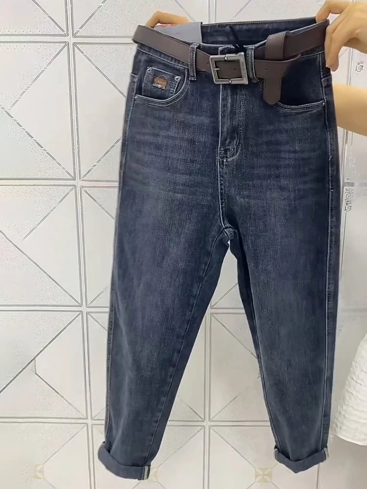 

Y2k Large Size Jeans Fat Thin Straight Dad Denim Trousers Women's Summer Thin Model 2024 New Bunched Feet Haren Pants S-5xl E99