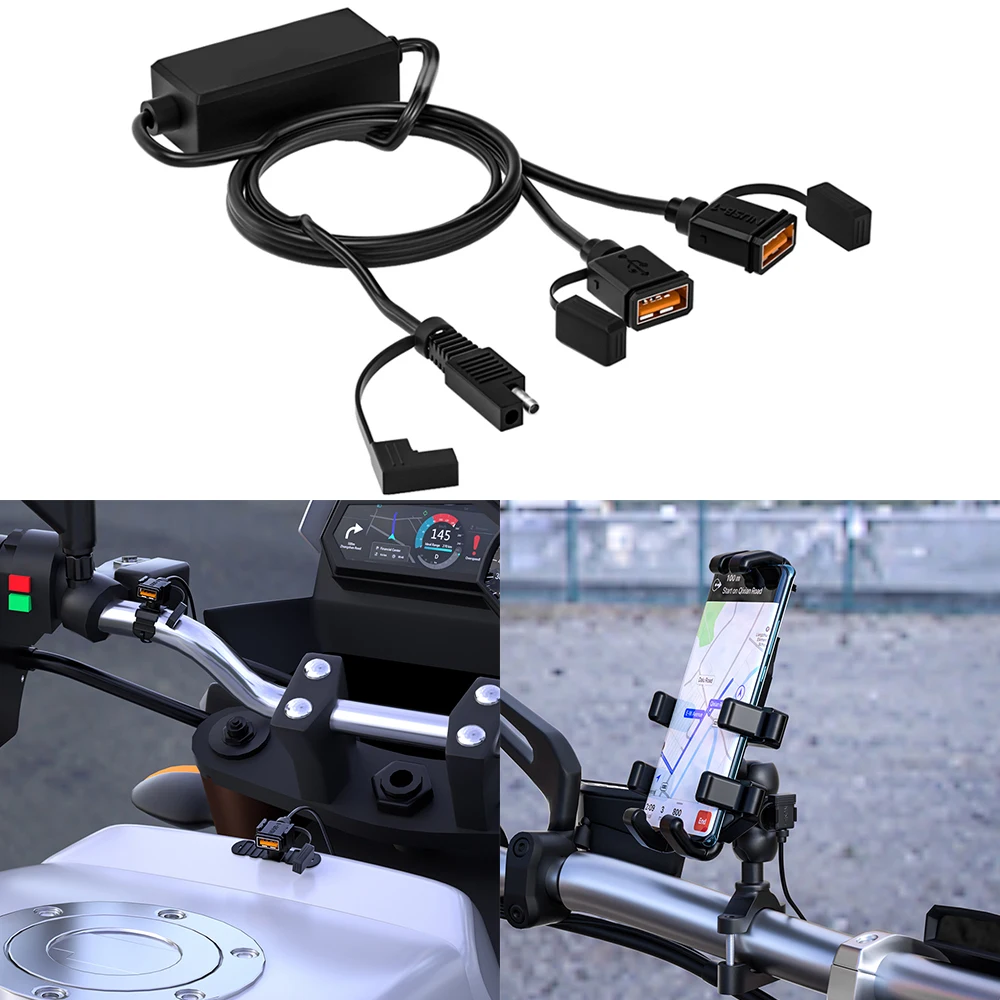 

12V 24V Motorcycle Power Adapter USB Chargers QC 3.0 Waterproof SAE Version Configuration USB Ports Motorbike Handlebar Mounting