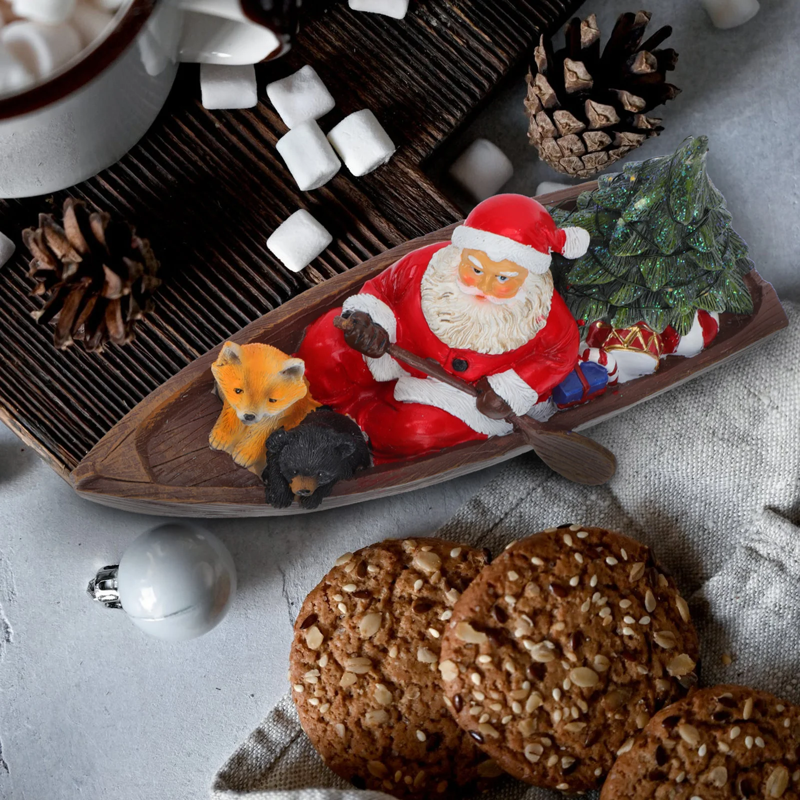 

Santa Claus Ornament Christmas Decor Decorations Ornaments Resin Figurines Tabletop Home LED