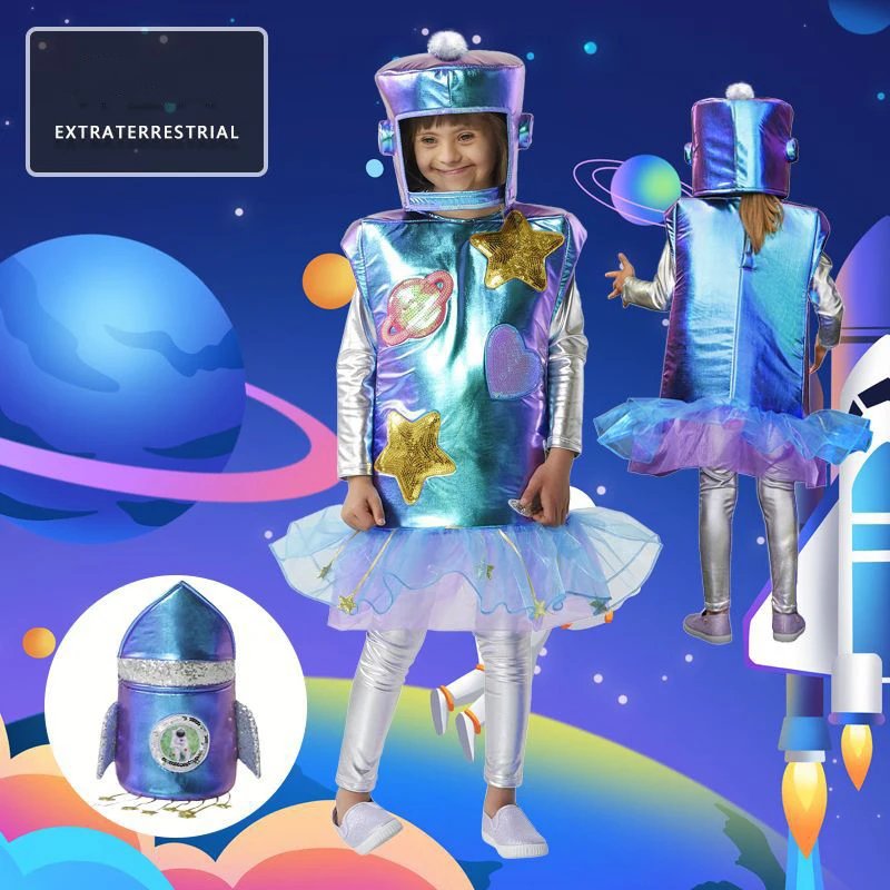 Universo Foguete Cosplay Fantasias Infantis, Palco Espacial, Roupas de Astronauta, Jogos Esportivos, Performance Infantil, Roupas Infantis