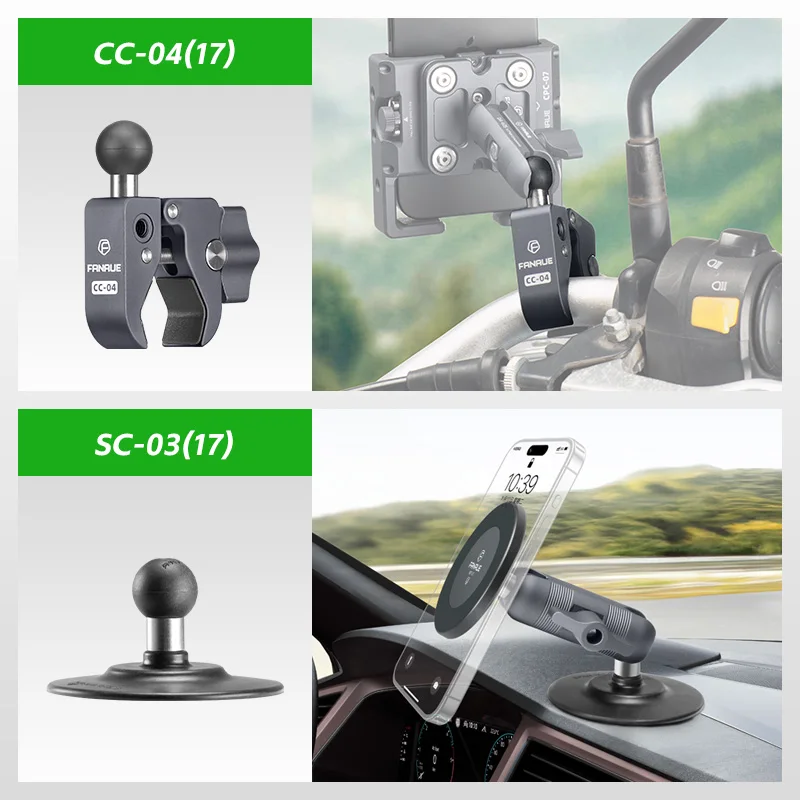 FANAUE 17mm Adapter głowicy kulowej uchwyt na telefon motocyklowy kierownica dla DJI GoPro Insta360 kamera akcji akcesoria do uchwytów GPS