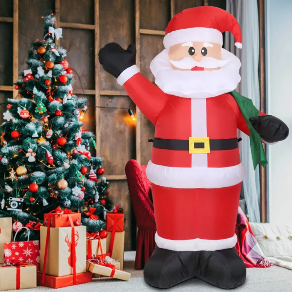 6.4ft Inflatable Christmas Giant Santa Claus Glowing Santa Claus with LED Lights Gift Bag IPX4 Waterproof Holiday decoration