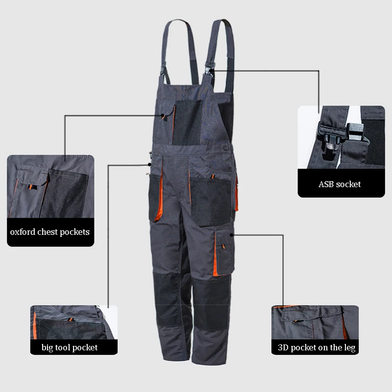 Mens Overalls Work Multi Pockets Overalls with Knee Pads Durable Oxford Welder Clothes for Men Repairman Uniform