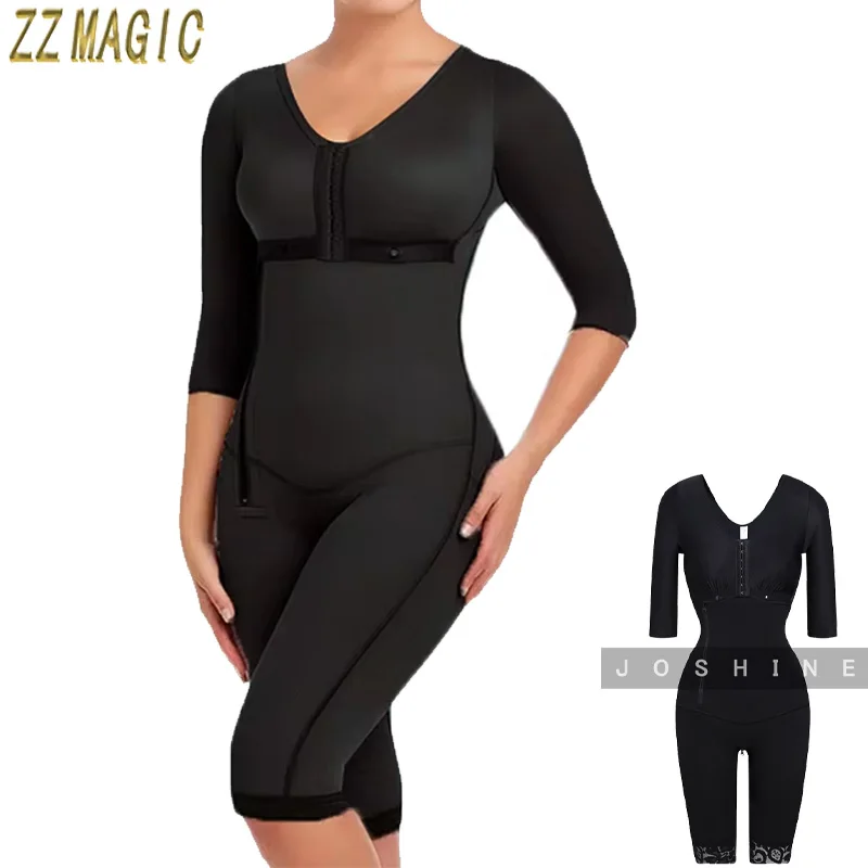 

Fajas Colombianas Women Side Zipper Long Sleeves Full Body Shapewear Tummy Control Postpartum Slimming Girdles Shaper Bodysuit