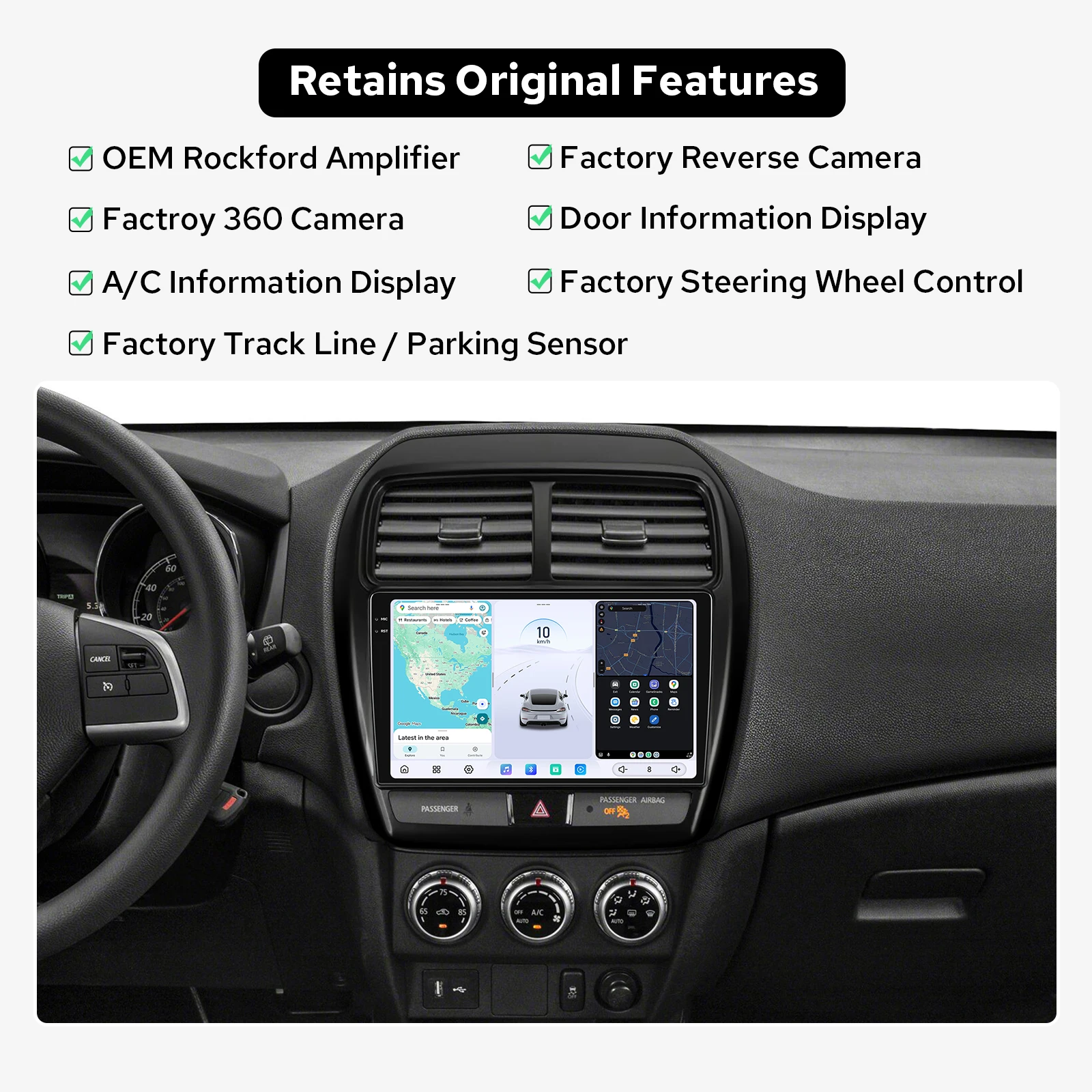 JOYING For Mitsubishi ASX RVR Outlander Sport 2019-2024 Android Radio 12GB+256GB Wireless CarPlay Android Auto OEM Rockford Amp