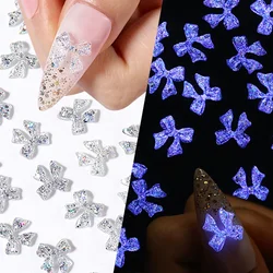 50pcs Resin Jelly Ribbon Bows 3D Luminous Night Lights Charms Accessory Nail Art Decoration Translucent Crystal Manicure Jewelr