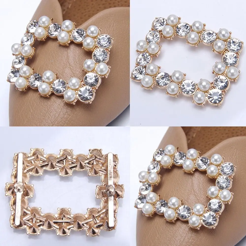 2PCS(1 pairs) Women Shiny Pearls Shoes Accessories Wedding Shoe Clip Rhinestone Decorative High Heel Charm Buckle