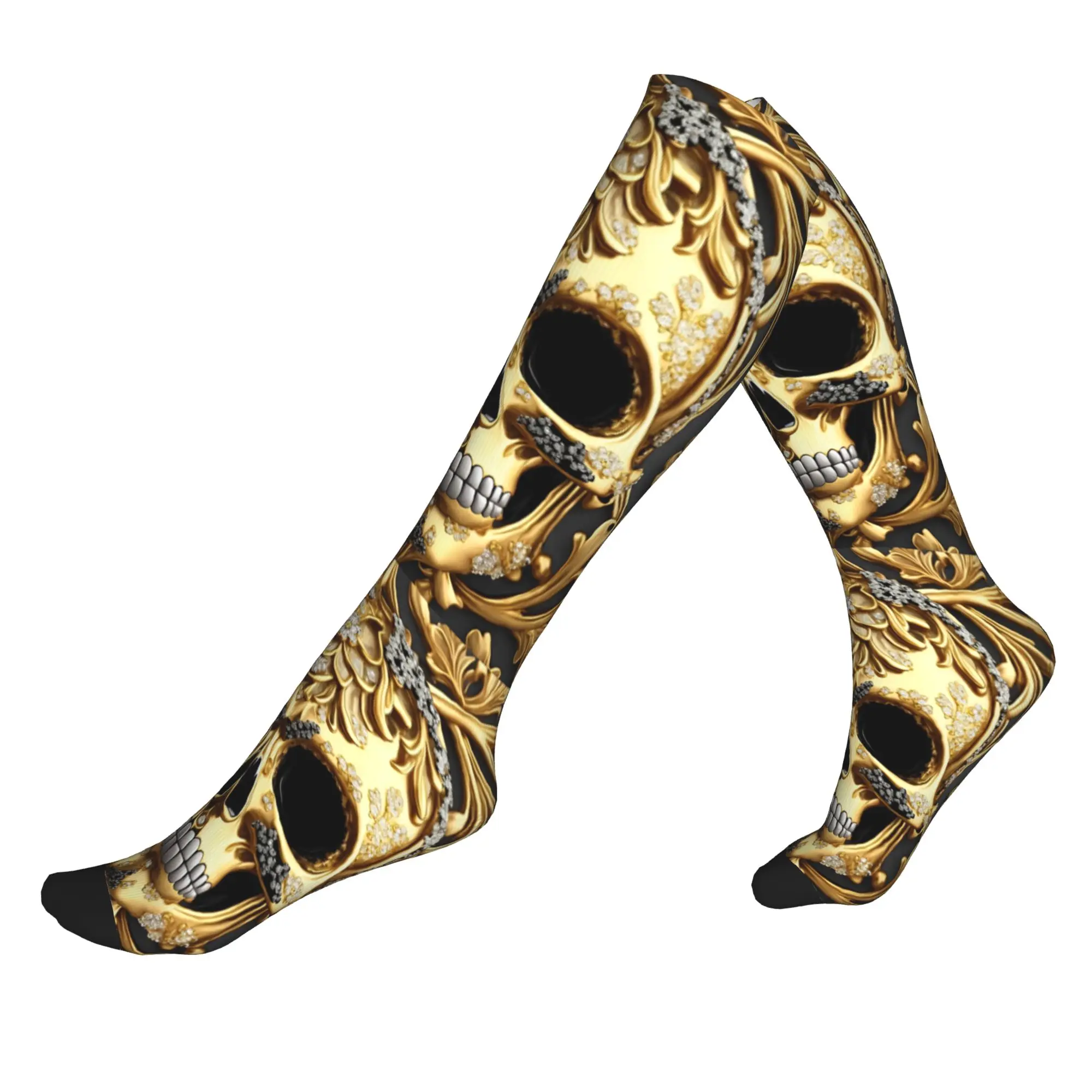 

Skull Baroque 3D Jewelry Rococo Gold Bling Floral Men Women Sports Compression Socks Unisex Cute 3D Printing Dress Socks