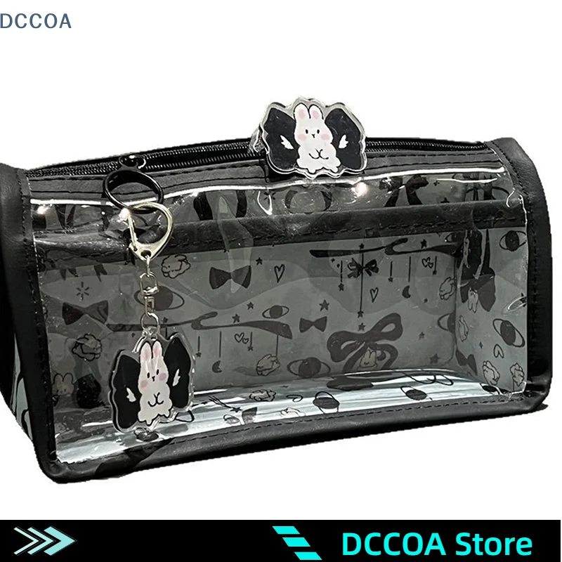 Cartoon Translucent Pencil Case Multi-layer Vertical Large-capacity Stationery Storage Bag School Supply Cosmetic Bag