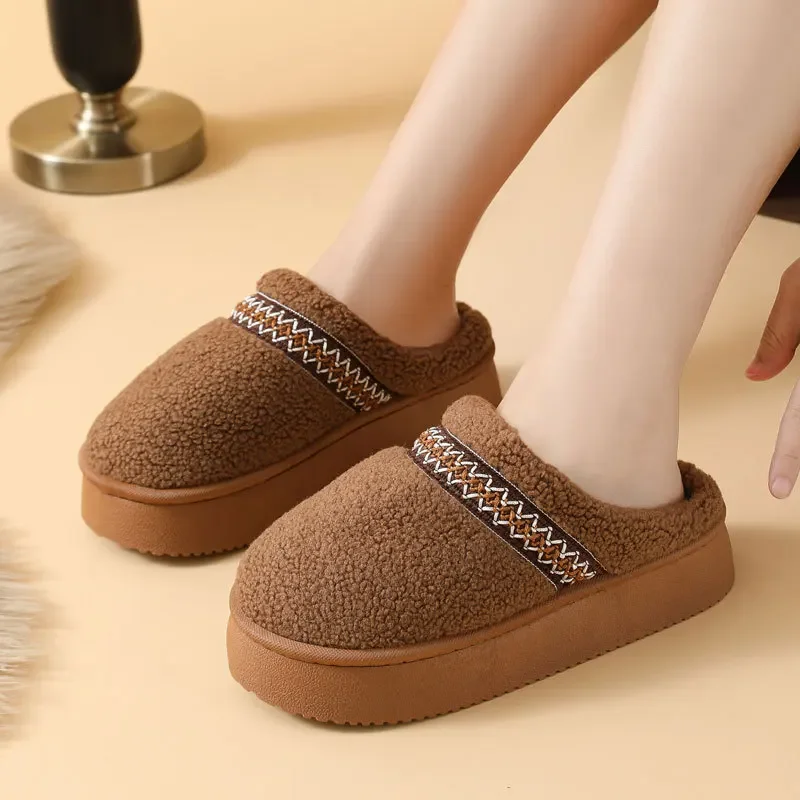 

mix color plush slippers for women korean fashion thick bottom cotton slippers woman soft sole warm indoor home slides female