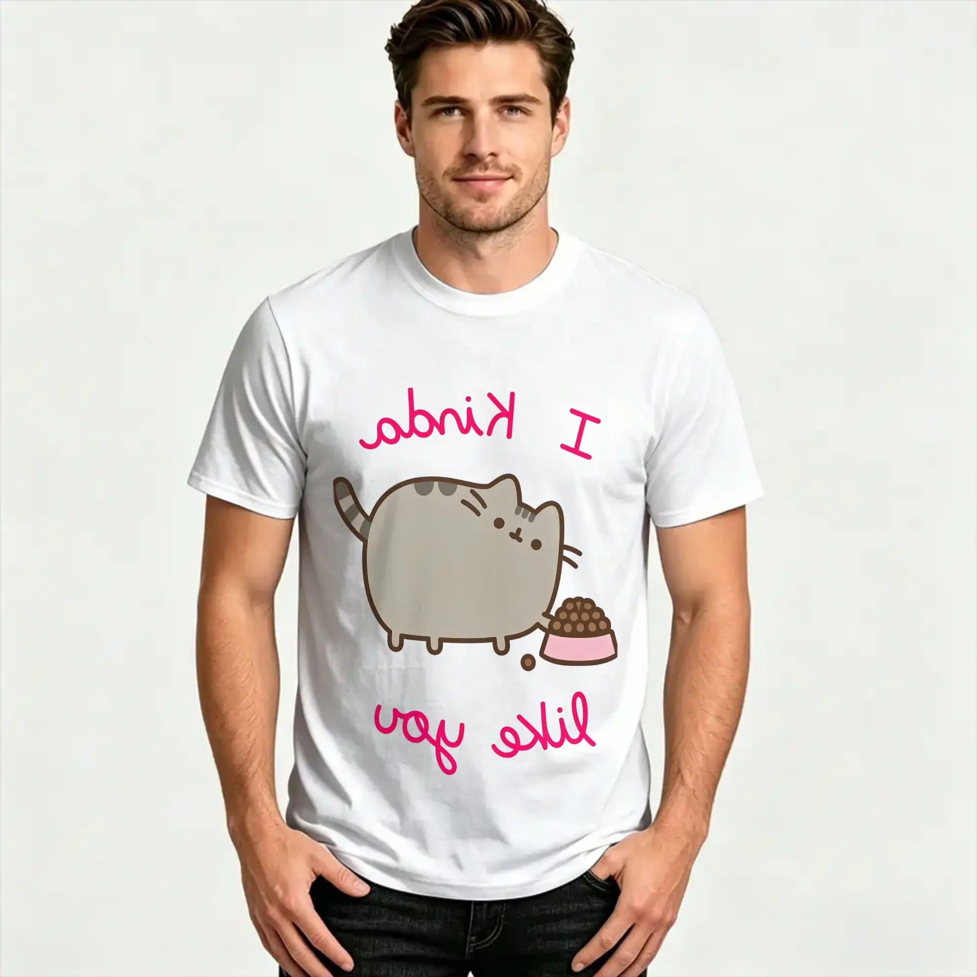 P-pusheen I Kinda Like You T Shirt Summer  Street Style T Shirts Pure Cotton Hipster Tshirt For Man Design Tees