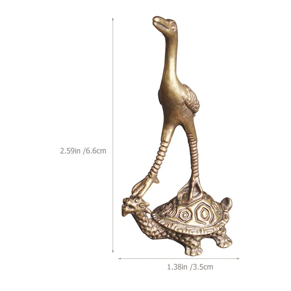 Retro Brass Turtle Crane Statue Small Creative Desktop Decor Office Home Tabletop Ornament Tea Pet Adornment Vintage Animal view 5