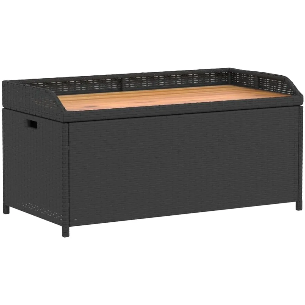 

Outdoor Storage Bench - Black Poly Rattan & Acacia Wood with Water-Resistant Storage Bag, 39.4"x19.7"x20.5"