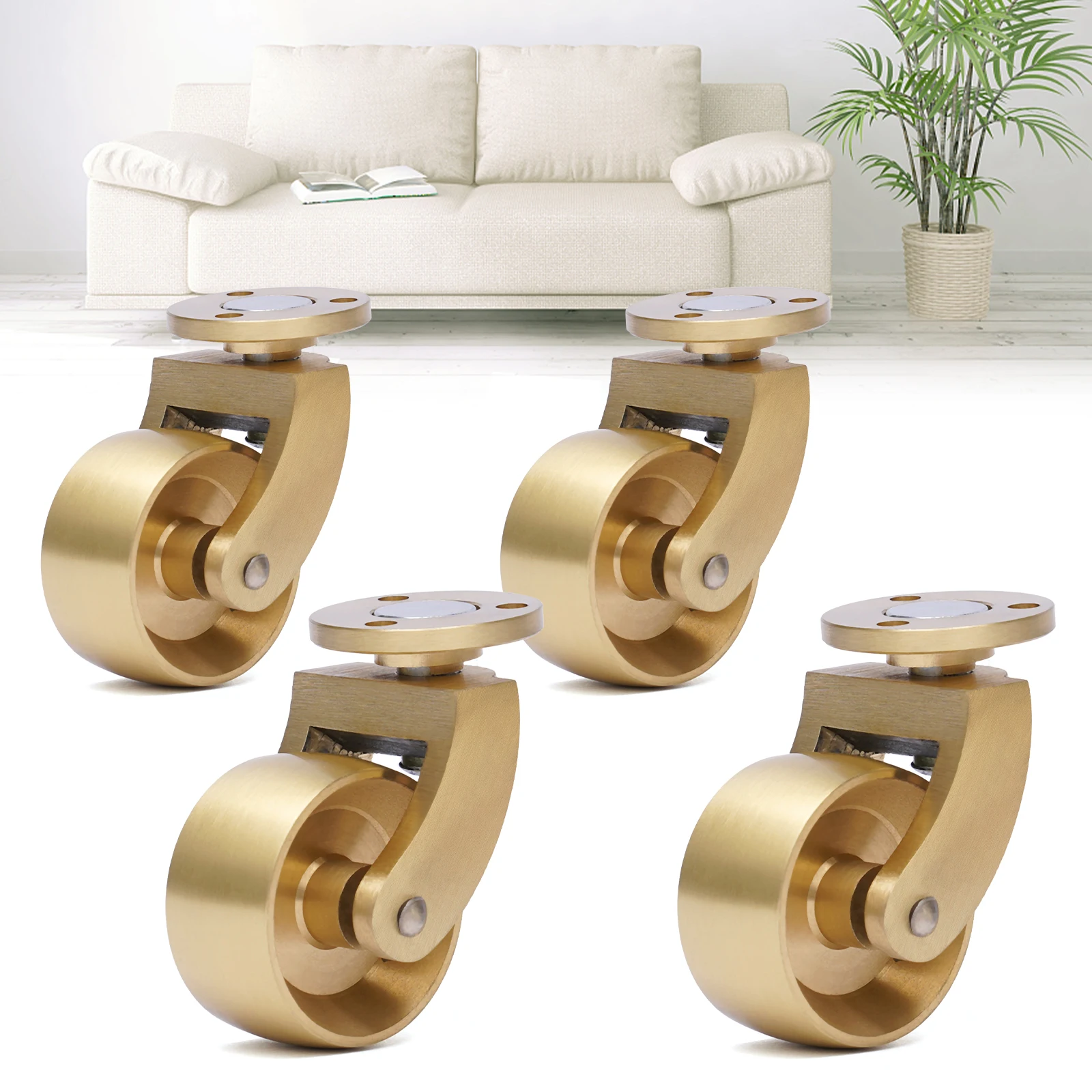 

440lbs Heavy Duty Brass Casters (Set of 4), 360° Swivel, Double Ball Bearings for Furniture/Workbenches, Non-Marking Wheels