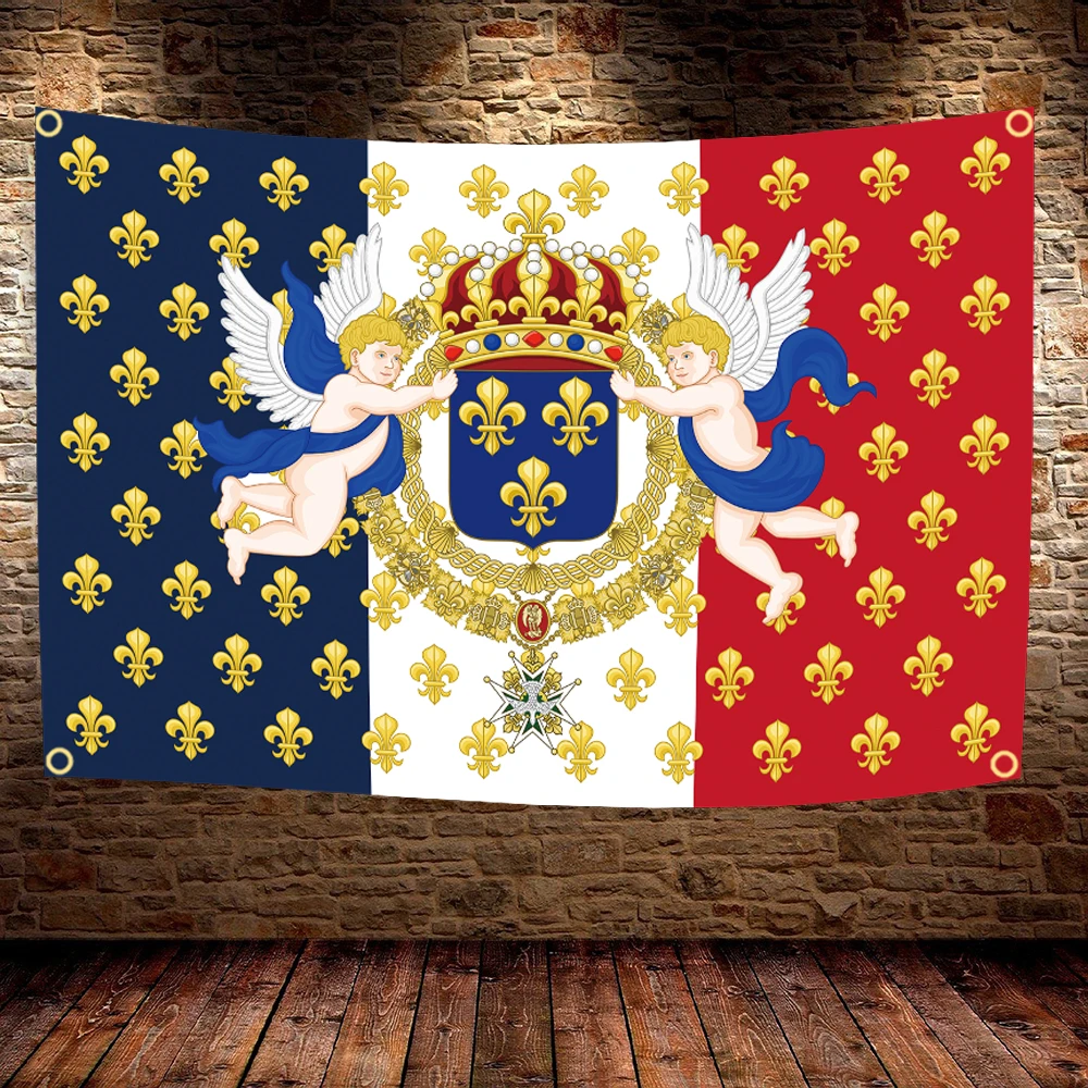 Bandera Real de Francia, Bandera de Napoleón Bonaparte, 60X90CM 90X150CM, Decoración para Jardín Interior y Exterior con 4 Ojales, Bandera Nacional de Francia