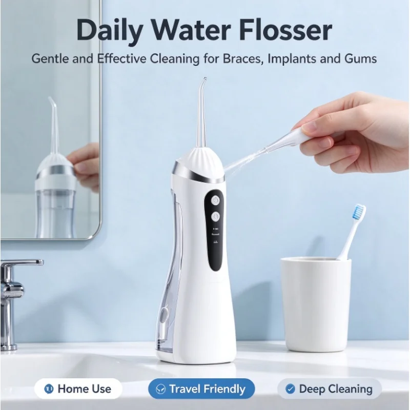 Portable Oral Irrigator, IP65 Waterproof Rechargeable Dental Water Flosser 3 Cleaning Modes 200ML Jet Floss for Teeth Whitening