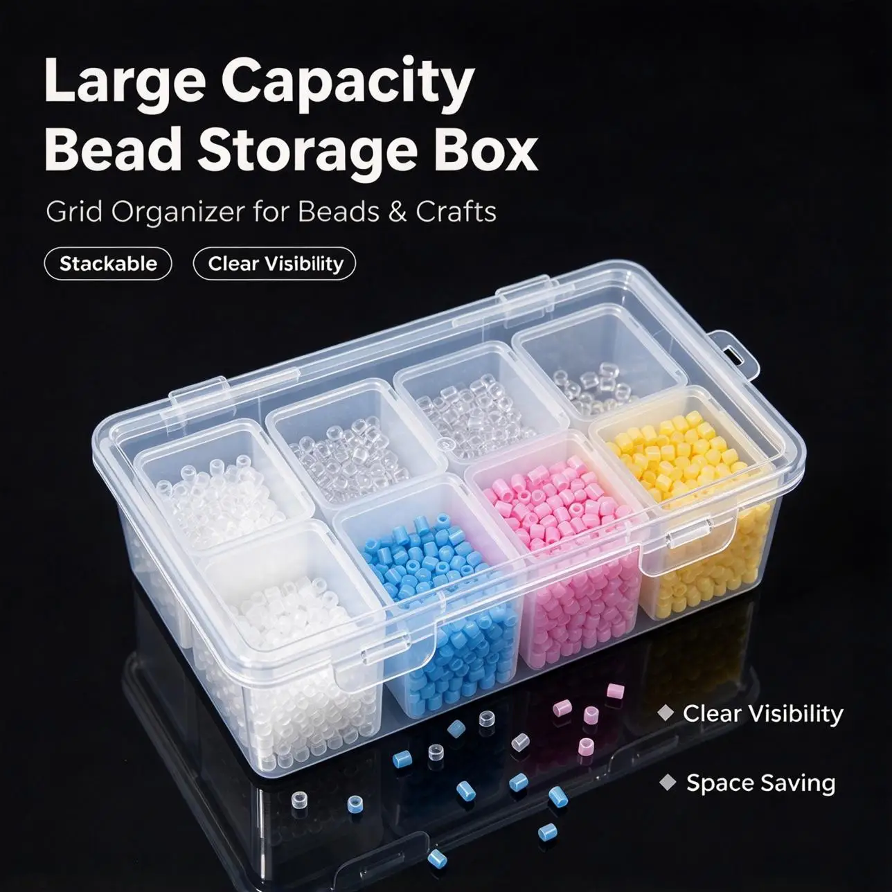 Large Capacity  Bead Storage Box, Stackable Diamond Art Drill Organizer for Loose Beads, Nail Rhinestones, Jewelry DIY Supplies