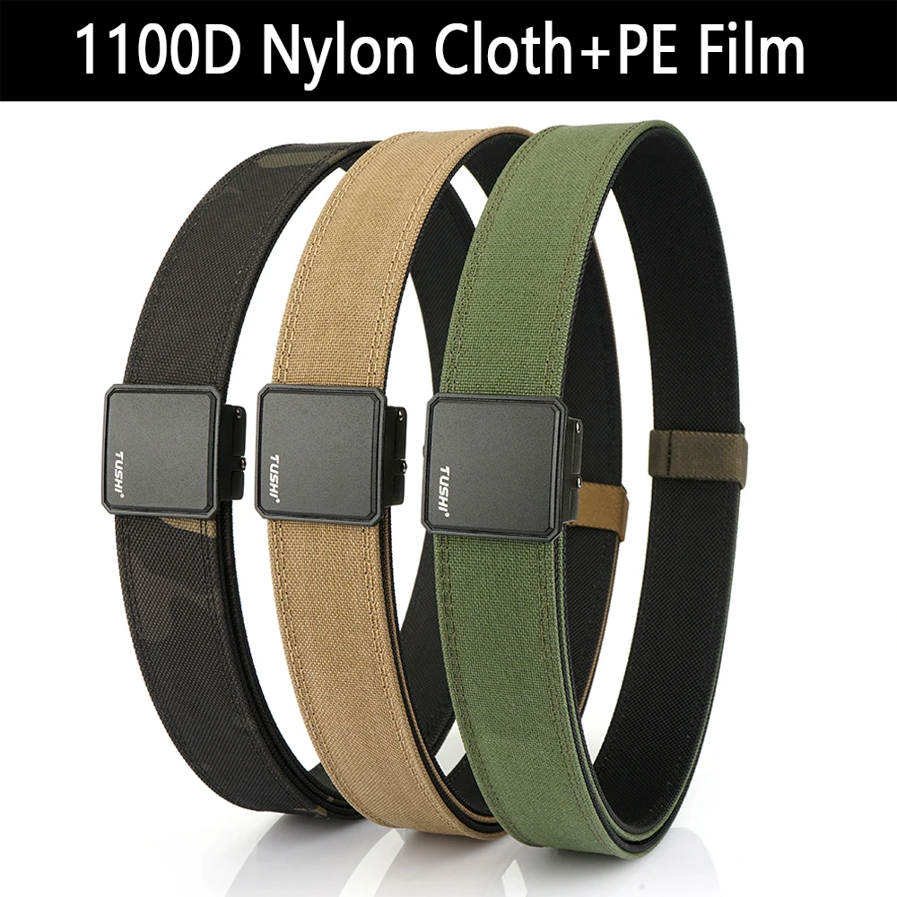 TUSHI Hard Tactical Belt For Men's wear-resistant alloy buckle nylon waist belt outdoor belt work clothes canvas Military belt