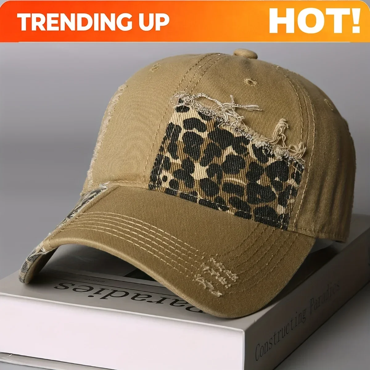 Custom 1pc New Couple-Style Retro Ripped Leopard Print Color-Block Baseball Cap, Wide Brim, Fashionable And Versatile, Makes
