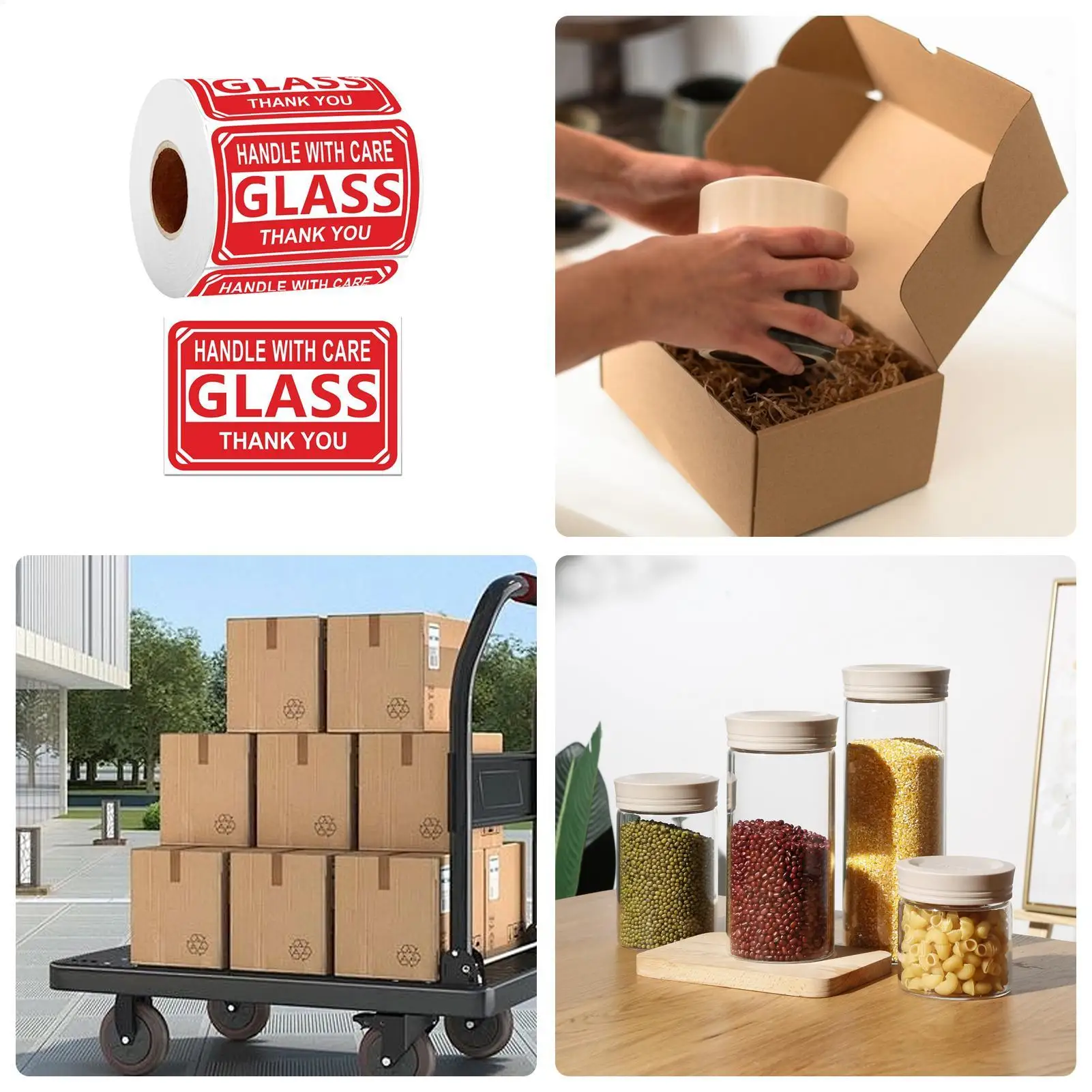 ملصقات هشة مكونة من 250 قطعة ملصقات تغليف مقبض هشة للعناية بصناديق أطباق الأعمال مواد زجاجية