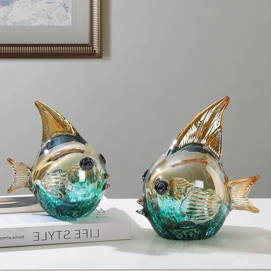 Crystal Fish Goldfish Glass Handicrafts Simulated Animal Sculptures Colorful Gradient Lijie Fish Figurine Home Decoration