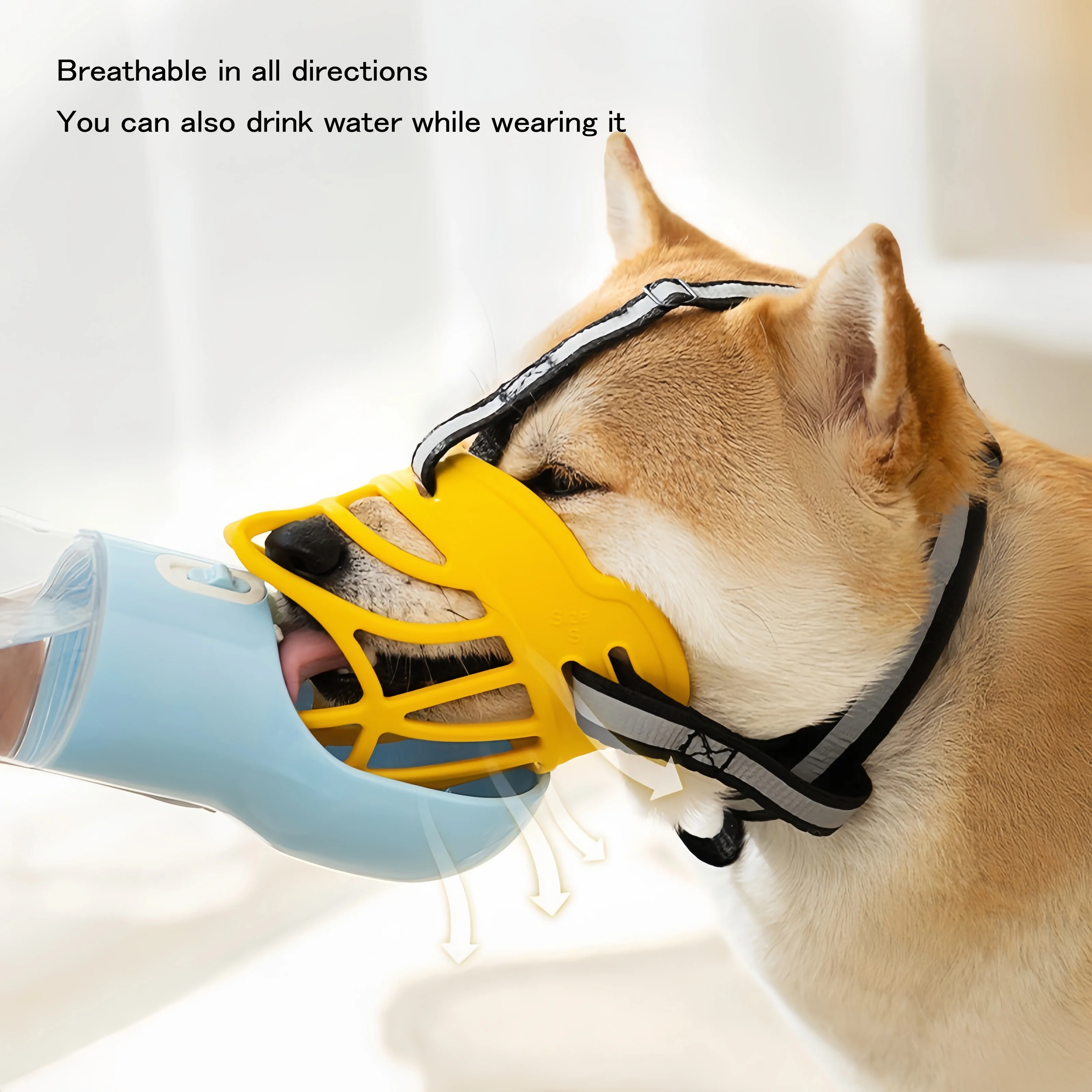 Night Reflective Dog Muzzle Breathable Silicone Anti-Bite Cage with 360° Reflective Strip Adjustable Strap for Small Large Dogs