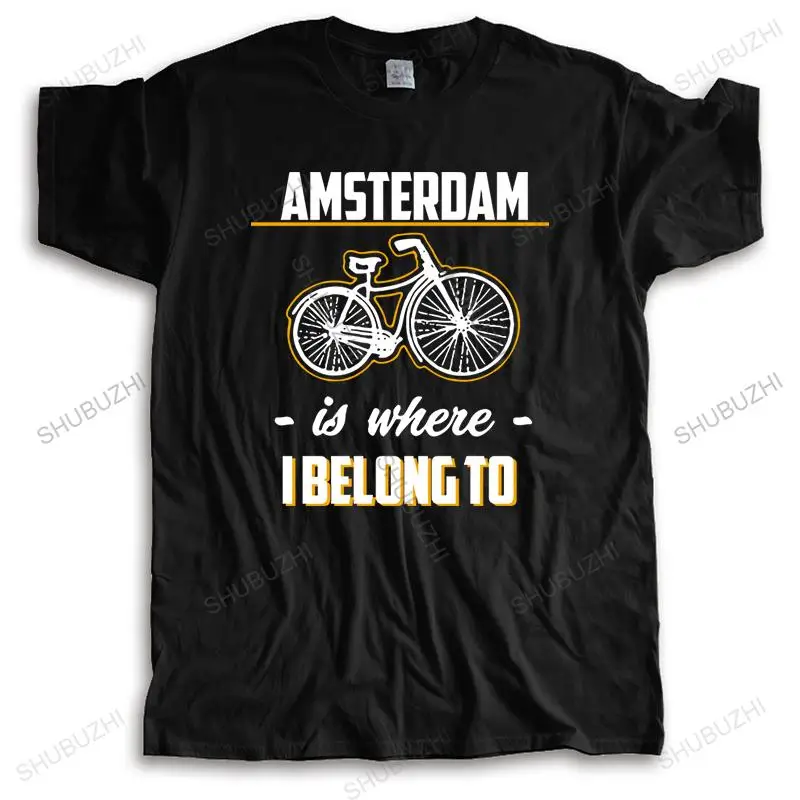Мужская брендовая футболка, черная новая футболка с круглым вырезом, модная футболка с коротким рукавом, «Амстердам, где я принадлежит», новая хлопковая уличная одежда, футболка